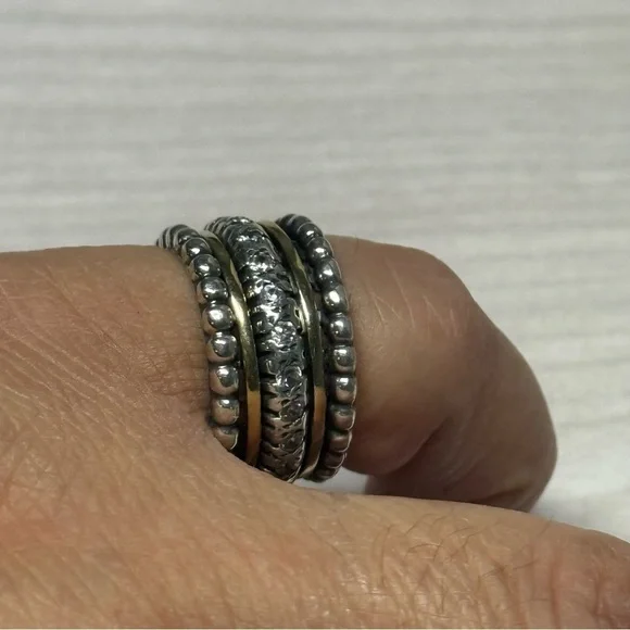 14k Solid Gold & 9.25 S. Silver spinning ring with zircons